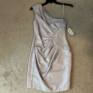 Champaign colored one shoulder cocktail dress